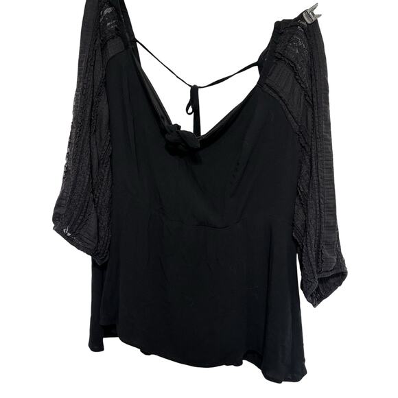 Torrid Babydoll Peplum Crepe Lace Sleeve Top Black 5X Sweetheart Romantic Goth - Picture 1 of 10